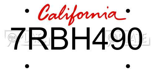 7RBH490 California License Plate