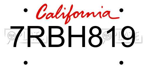 7RBH819 California License Plate