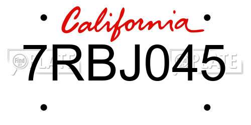 7RBJ045 California License Plate