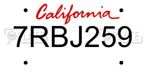 7RBJ259 California License Plate