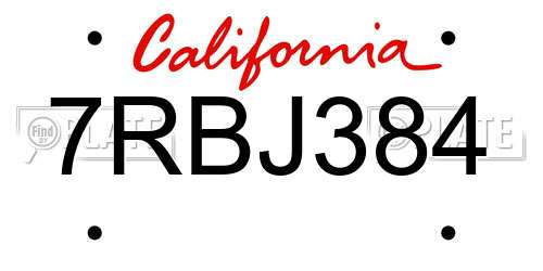7RBJ384 California License Plate