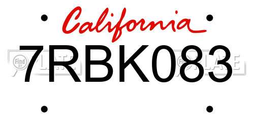 7RBK083 California License Plate