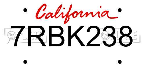 7RBK238 California License Plate
