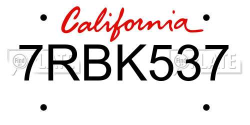 7RBK537 California License Plate