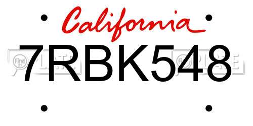 7RBK548 California License Plate