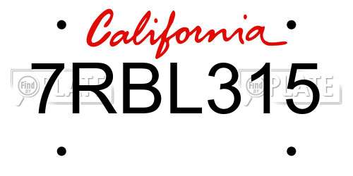 7RBL315 California License Plate