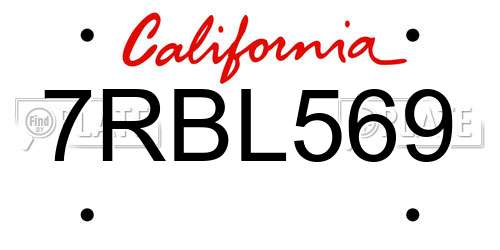 7RBL569 California License Plate
