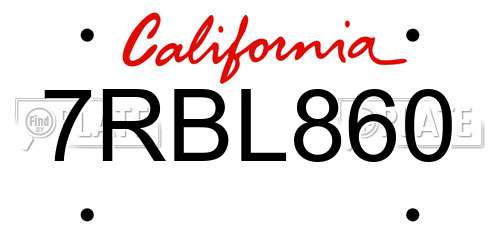 7RBL860 California License Plate
