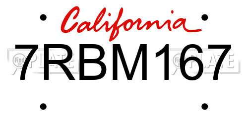 7RBM167 California License Plate
