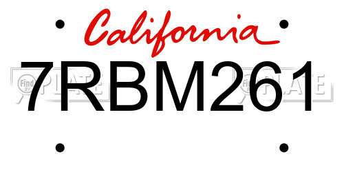 7RBM261 California License Plate