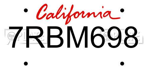 7RBM698 California License Plate