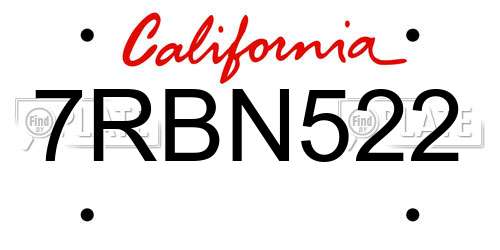 7RBN522 California License Plate
