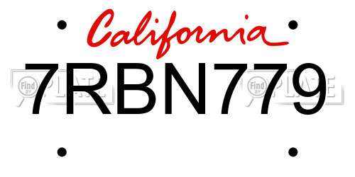 7RBN779 California License Plate