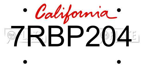 7RBP204 California License Plate