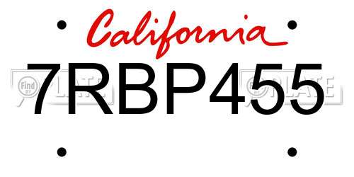 7RBP455 California License Plate
