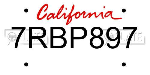 7RBP897 California License Plate