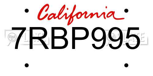 7RBP995 California License Plate
