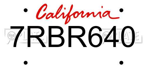7RBR640 California License Plate