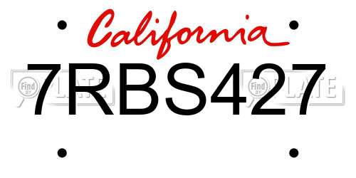 7RBS427 California License Plate