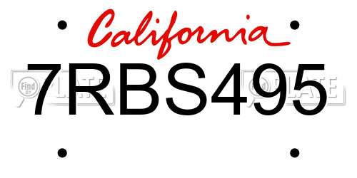 7RBS495 California License Plate