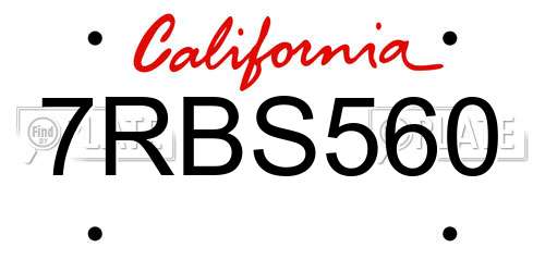 7RBS560 California License Plate