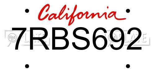 7RBS692 California License Plate