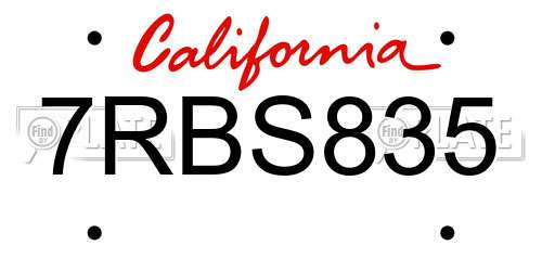 7RBS835 California License Plate