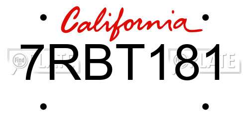 7RBT181 California License Plate