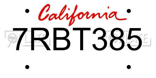 7RBT385 California License Plate