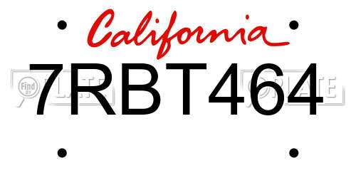 7RBT464 California License Plate