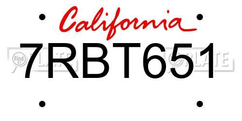 7RBT651 California License Plate