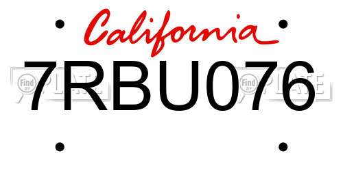 7RBU076 California License Plate