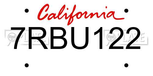 7RBU122 California License Plate