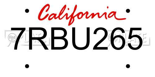 7RBU265 California License Plate