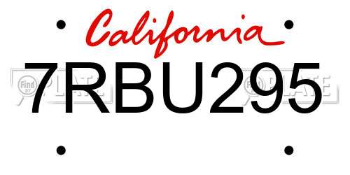 7RBU295 California License Plate