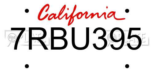 7RBU395 California License Plate