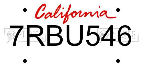 7RBU546 California License Plate