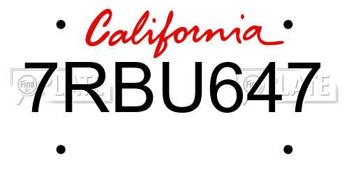 7RBU647 California License Plate
