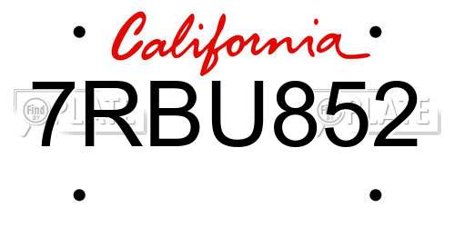 7RBU852 California License Plate