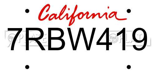 7RBW419 California License Plate