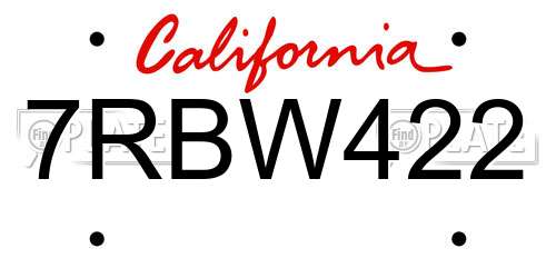 7RBW422 California License Plate