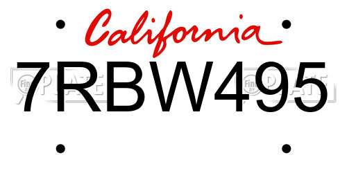 7RBW495 California License Plate