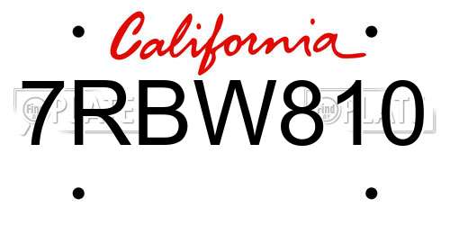 7RBW810 California License Plate