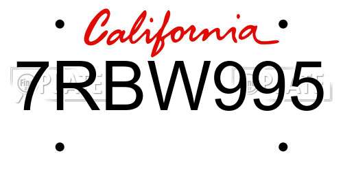 7RBW995 California License Plate
