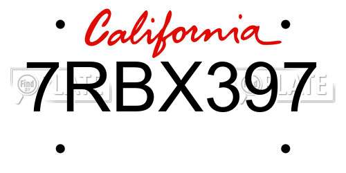 7RBX397 California License Plate