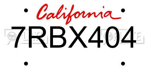 7RBX404 California License Plate