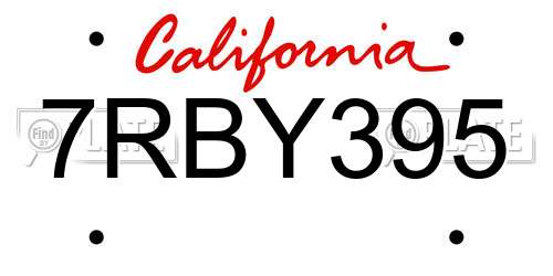 7RBY395 California License Plate
