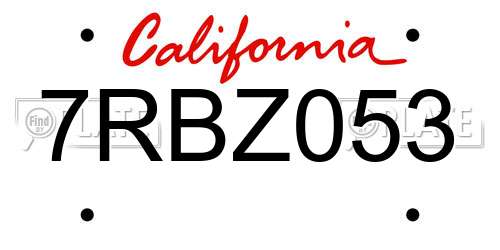 7RBZ053 California License Plate