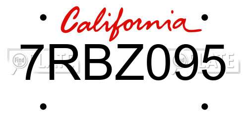7RBZ095 California License Plate