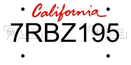 7RBZ195 California License Plate